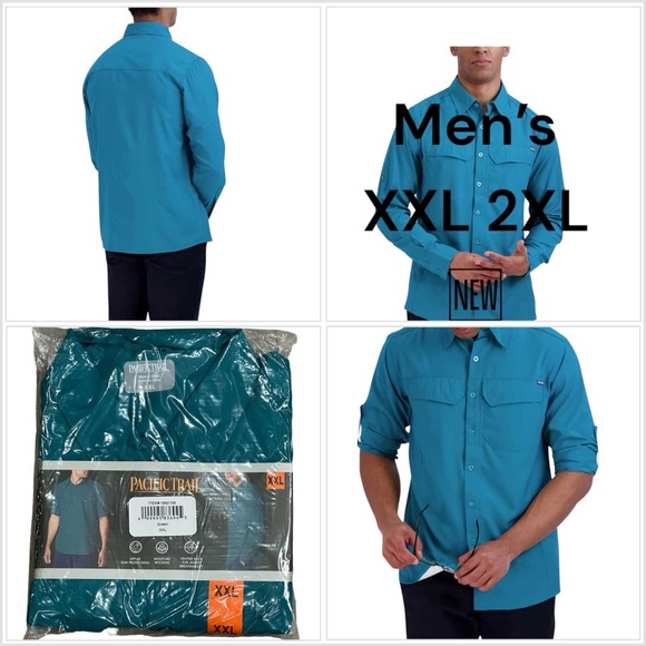 Men's Pacific Trail XXL Button Front Shirt Green Rolled Long / Short Sleeve NWT - Picture 1 of 11